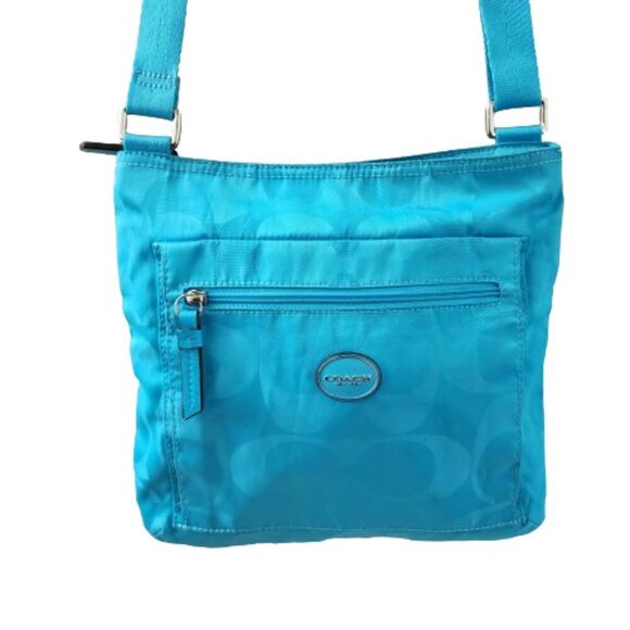 Coach Signature Fabric turquoise nylon Adjustable Crossbody File Bag - Picture 2 of 13